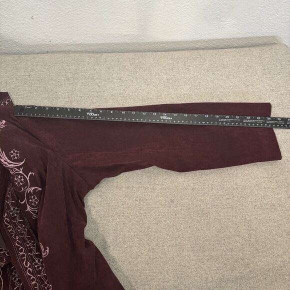 Susan Graver Blazer Women 1X Wine Embroidered Jacket Office Corporate WorK Party - Picture 7 of 10